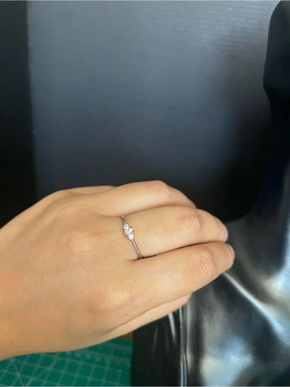 Silver tone dainty stackable oval cut rectangle cut ring